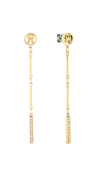 Tommy Hilfiger Orecchini Pendenti Placcati Oro Con Zirconi Catena A Barra 2781002