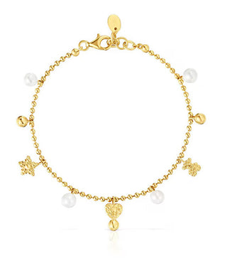 Tous Bracciale A Palline Placcato Oro Con Perle E Pendenti A Forma Di Grano 1004104300