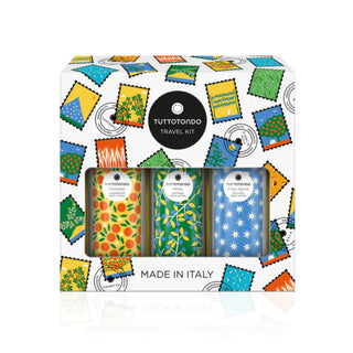 Set da viaggio Tuttotondo: Erbe Alpine Rilassante Latte Corpo 100 ml + Chinotto Rinvigorente Latte Corpo 100 ml + Mirto Lenitivo Latte Corpo 100 ml