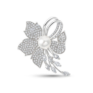 Troli Spilla A Forma Di Fiore Scintillante Con Perle Finte In Argento
