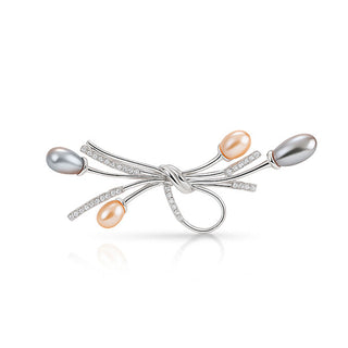 Troli Elegant Spilla con crystals e real pearls Silver