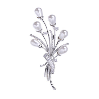 Troli Spilla Bouquet Con Perle Autentiche E Cristalli Argento