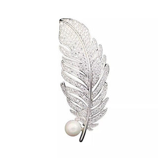 Troli Spilla A Forma Di Piuma Con Perla Autentica In Argento