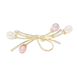 Troli Elegant gold-plated Spilla con crystals e real pearls Gold