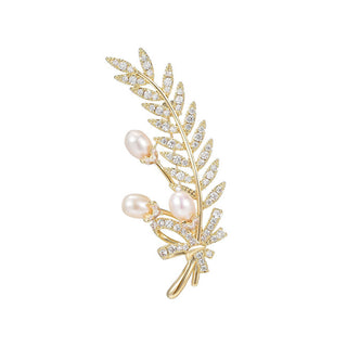 Troli Tender Branch Spilla con genuine pearls e crystals Gold