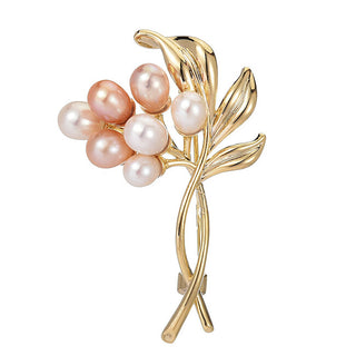 Troli Elegante Spilla Placcata In Oro Con Perle Autentiche Branch Gold