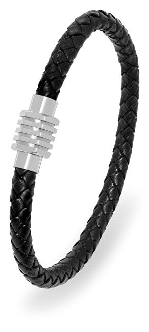 Troli Bracciale In Pelle Nera Per Uomo Pelle - Lunghezza: 23 Cm