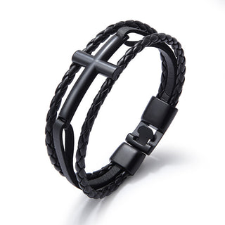 Troli Black leather Bracciale with a cross Leather VPH1291D