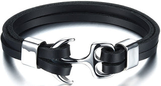 Troli Bracelet en cuir noir avec ancre en acier Swater 