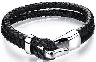 Troli Bracciale In Pelle Nera Con Gancio In Acciaio Swater