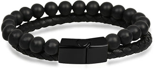 Troli Bracciale Da Uomo Nero In Pelle E Perline Pelle