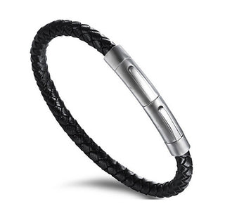 Troli Bracciale Intrecciato Nero Con Fibbia In Acciaio Opaco Pelle