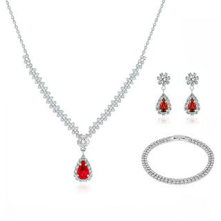Troli Parure Di Gioielli Da Donna Con Zirconi Rossi Drop (Collana, Bracciale, Orecchini)