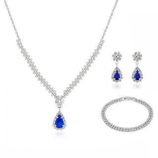 Troli Juego de joyas para mujer con circonitas azules Drop (collar, pulsera, pendientes) 