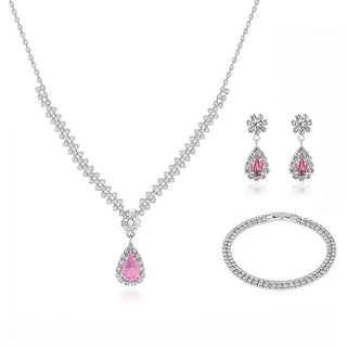 Troli Parure Di Gioielli Da Donna Con Zirconi Rosa Drop (Collana, Bracciale, Orecchini)