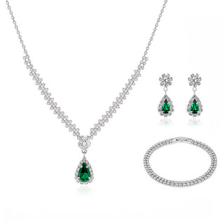 Troli Conjunto de joyas para mujer con circonitas verdes Drop (collar, pulsera, pendientes) 