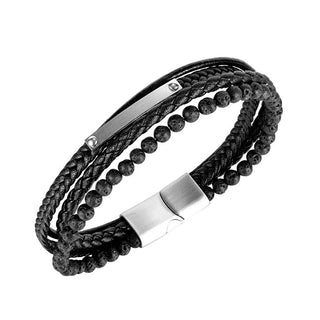Troli Designer Leather Bracelet with Lava Stones Leather 