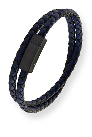 Troli Bracciale Doppio In Pelle Nera E Blu Pelle Vabob013