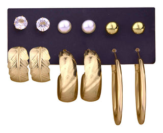 Troli Elegante Set Di Orecchini Rotondi E Borchie Placcati In Oro (6 Paia)