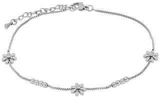 Troli Delicate Steel Ankle Bracelet With Flowers 