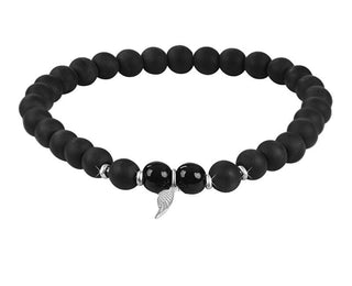 Troli Bracciale Con Sfere Di Onice E Ala D'Angelo - Lunghezza: 17 Cm