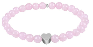 Troli Beaded rose quartz Bracciale with heart - Length: 17 cm