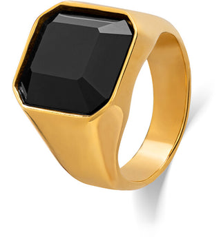 Troli Massive gilded Anello with black crystal - Circuit: 61 mm
