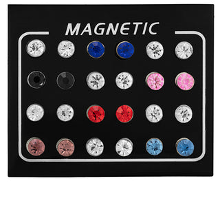 Troli Modern Magnetic Earring Set with Colored Crystals (Beads, Mini Pin) 