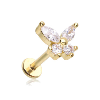 Troli Delicato Labret Dorato Con Cristalli Butterfly