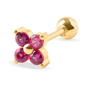 Troli Delicate Gold-Plated Piercing Earring with Fuchsia Crystals 