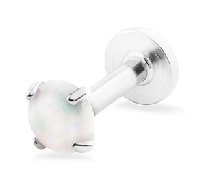 Troli Steel labret con white synthetic opal - Diameter: 0.4 cm