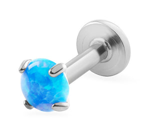 Troli Steel labret con blue synthetic opal - Diameter: 0.5 cm