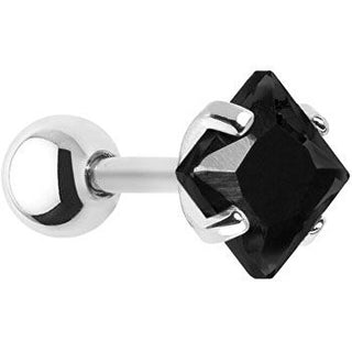Troli Steel piercing Orecchino con black crystal Square