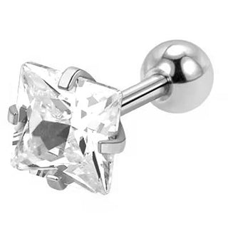 Troli Orecchino Piercing In Acciaio Con Cristallo Trasparente Quadrato