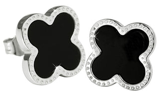 Troli Pendientes de acero con forma de flores con centro negro Ke-006 