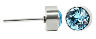 Levien Orecchini A Bottone In Acciaio Fine Chaton Aquamarine