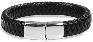 Troli Bracciale Da Uomo In Corda Intrecciata In Pelle Nera