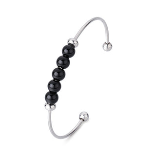 Troli Solid Steel Bracelet With Onyx Pearls Vedb0138S-Hmn 