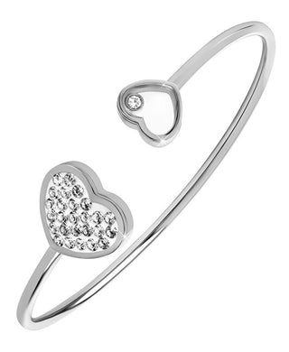 Troli Solid Steel Bracelet With Steel/Transparent Hearts 