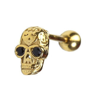 Troli Orecchino Piercing Placcato Oro Teschio Con Cristalli Neri