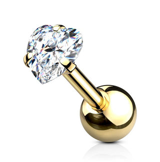 Troli Orecchino Piercing Placcato Oro Con Cristallo A Forma Di Cuore