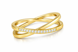 Troli Gold-plated double steel Anello with clear Gold zircons - Circuit: 54 mm