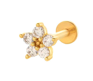 Troli Delizioso Labret Placcato Oro Con Cristalli Fiore