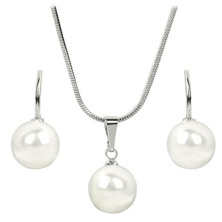 Levien Elegante Ensemble de colliers et boucles d'oreilles en blanc perle 
