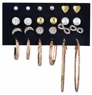 Troli Set Di Orecchini E Anelli Rotondi Placcati In Oro Con Zirconi Oro/Oro Rosa (12 Paia)