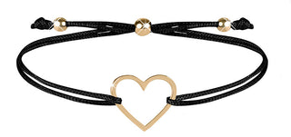 Troli Pulsera Con Cordón Y Corazón Negro/Oro 