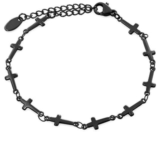 Troli Elegante Bracciale Nero Con Croci In Acciaio