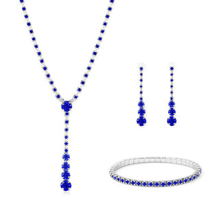 Troli Parure Di Gioielli Scintillanti Con Cristalli Blu (Collana, Bracciale, Orecchini)