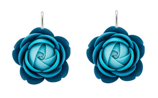 Troli Turquoise-blue dangling Orecchini in the shape of Deep Ocean flowers