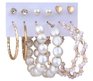 Troli Splendido Set Di Orecchini Rotondi Placcati In Oro E Perle (6 Paia)
